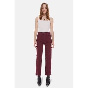 MOTHER Tripper Ankle Fray Jeans Womens 23 Burgundy Button Fly Cropped Distressed